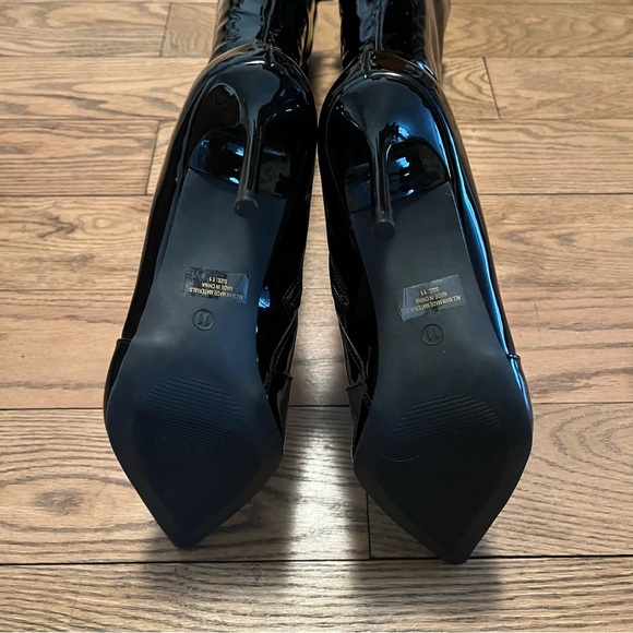 Fashion Nova Black Patent Stiletto Boots Pointed Toe Sz 11 - Picture 5 of 5
